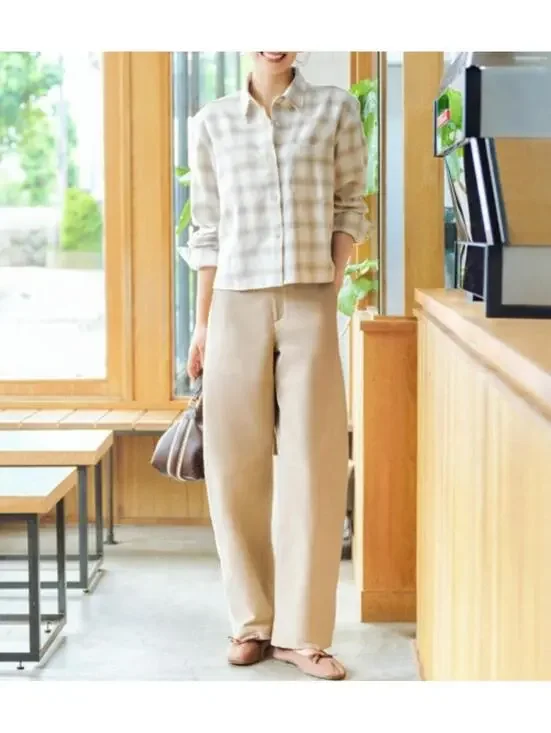 Uniqlo Flannel Boxy Cropped Shirt | Ombre Checked NWT Off White Unisex XL - Picture 5 of 8